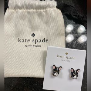 Kate Spade French Bulldog Stud Earrings with a Gem Collar